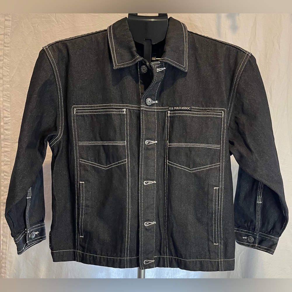 U.S. Polo Assn Mens Black Denim Jacket W/Contrast Stitching Small Pre-Owned